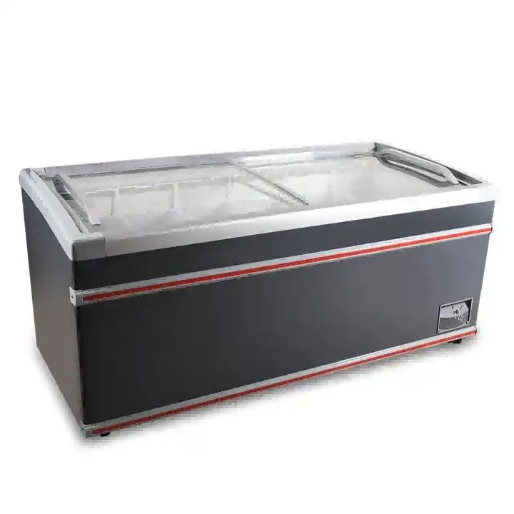 -10~10 Degrees Celsius Commercial Seafood Display Freezer Supermarket Transparent Glass Island Cabinet Keep Fresh Frozen Storage