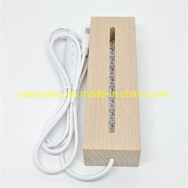 Hot Sale 300mm Large Rectangle LED Light Base 3D Night Light Base USB Charging Wood Base for Acrylic