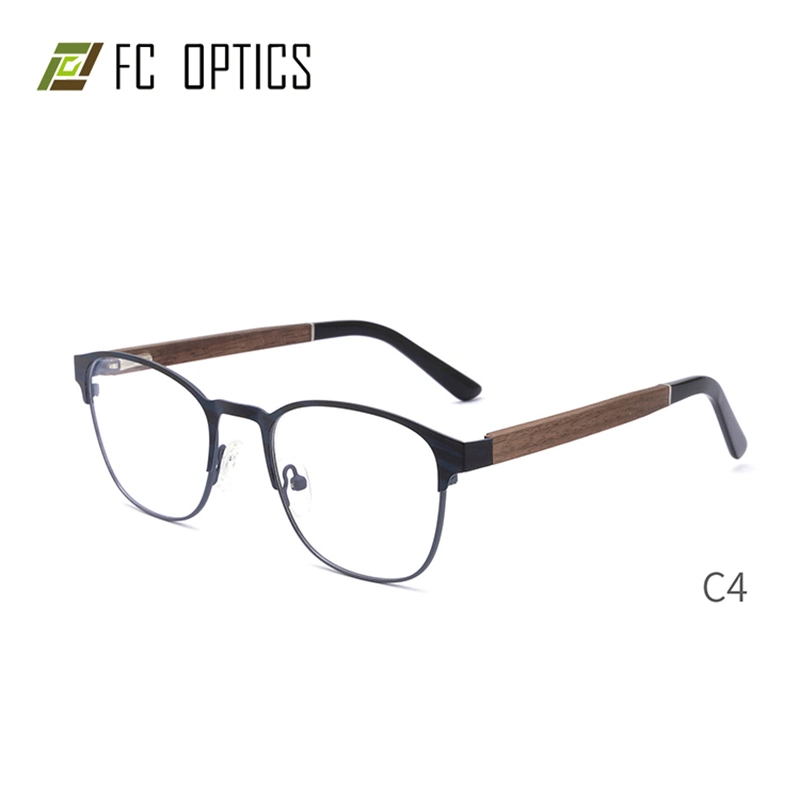 Classic Shape Round Metal Ideal Fashion Wooden Acetate Tip Modern Optical Frames Eyewear Spectacles Eyeglasses Glasses