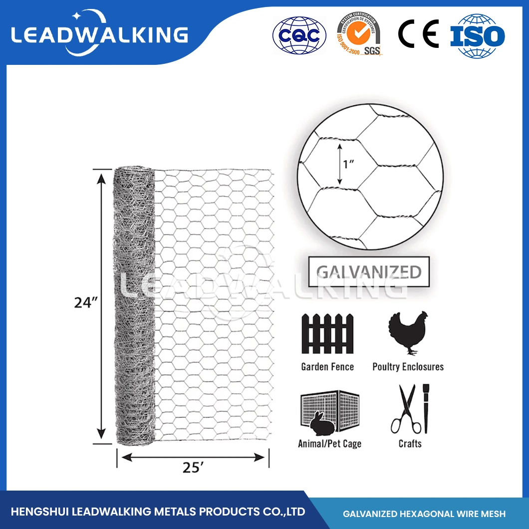 Leadwalking China Poultry Netting 48 X 50 Mild Steel Wire Material 1 Inch Mesh Standards PVC Coated Galfan Hexagonal Rust-Resistant Galvanized Wire Mesh