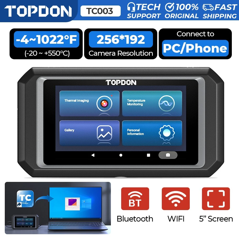 Topdon Tc003 Professional Portable Smart 256X192 High Resolution 5 Inch Touch Screen Thermal Imager Android Car IR Infrared Thermal Imaging Camera Manufacturers