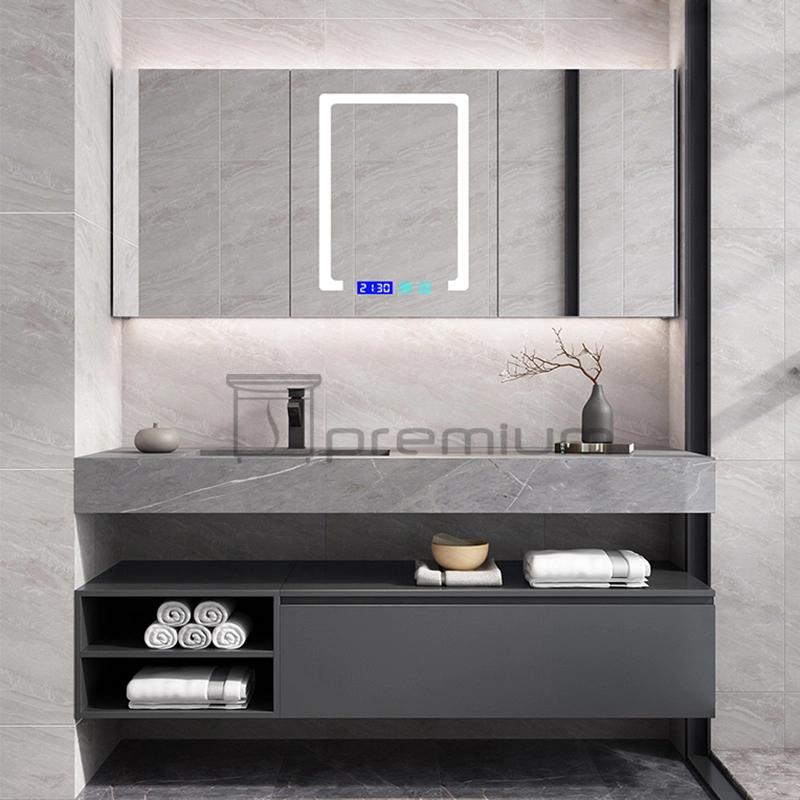 Hangzhou Rock Plate Bathroom Furniture LED Smart Mirror with Touch Switch and Anti-Fog Vanity Combo