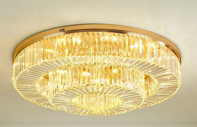 ضوء السقف الكريستالي، ثريا، مصابيح مثبتة بشكل مسطح E14 E12 LED لمبة من الكروم الذهبي