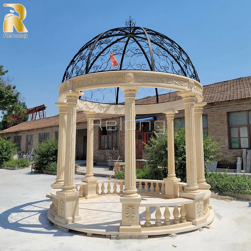 a-Grade Natural Beige Gazebo Garden Decoration High Quality Marble Pavilion for Home Decor for Sale