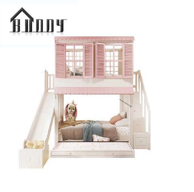 Children Bed Modern Pink Princess Bed Kids Bunk Beds Triple Girls Bedroom Wooden Furniture