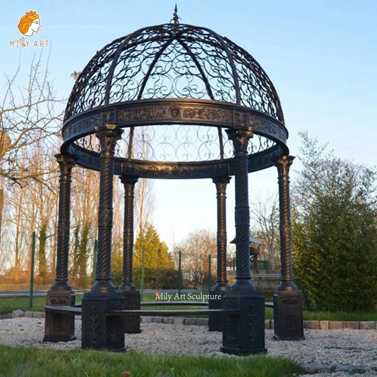 Garden Hotel Park Ornamental Outdoor Furniture Large Metal Sunroom Glass Houses Cast Wrought Iron Gazebo for Sale