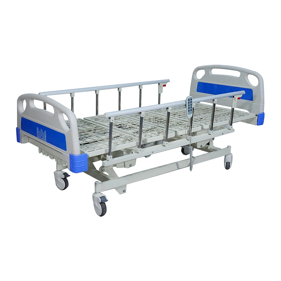 Barato Manual Cinco Multifunção Net 4 de superfície de aço inoxidável a manivela cama de hospital Medical cama para a ICU