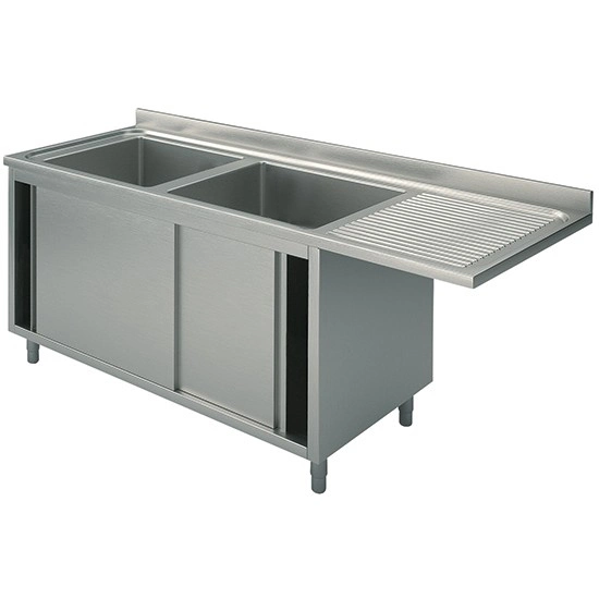 Commercial Stainless Steel Double Sinks with Drain Board