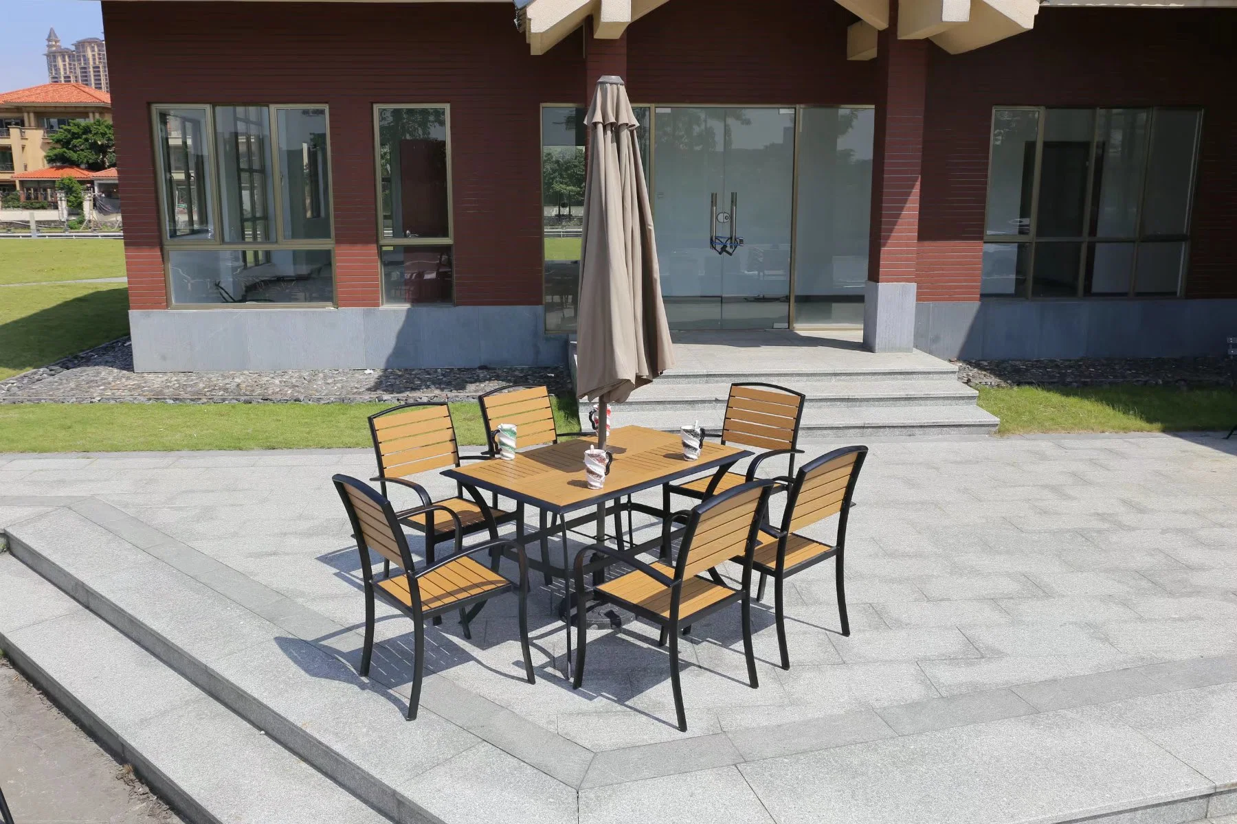 Hot Selling Plastic Wood Chairs Garden Furniture Outdoor Patio Furniture Aluminum Garden Table Chair Set Patio Dining Set