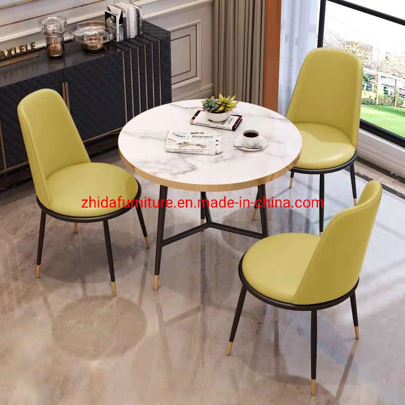 Luxury Design White Marble Dining Coffee Table Dining Chair Set Coffee Shop Cafe Round Fabric Restaurant Chair Furniture Set