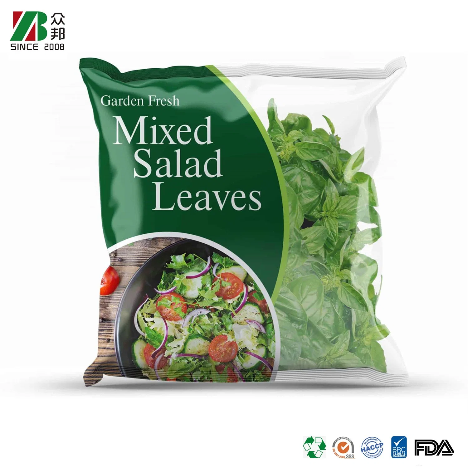 Laminated Food Grade PET/PE Fresh Vegetable Back Sided Seal Packaging Plastic Bags