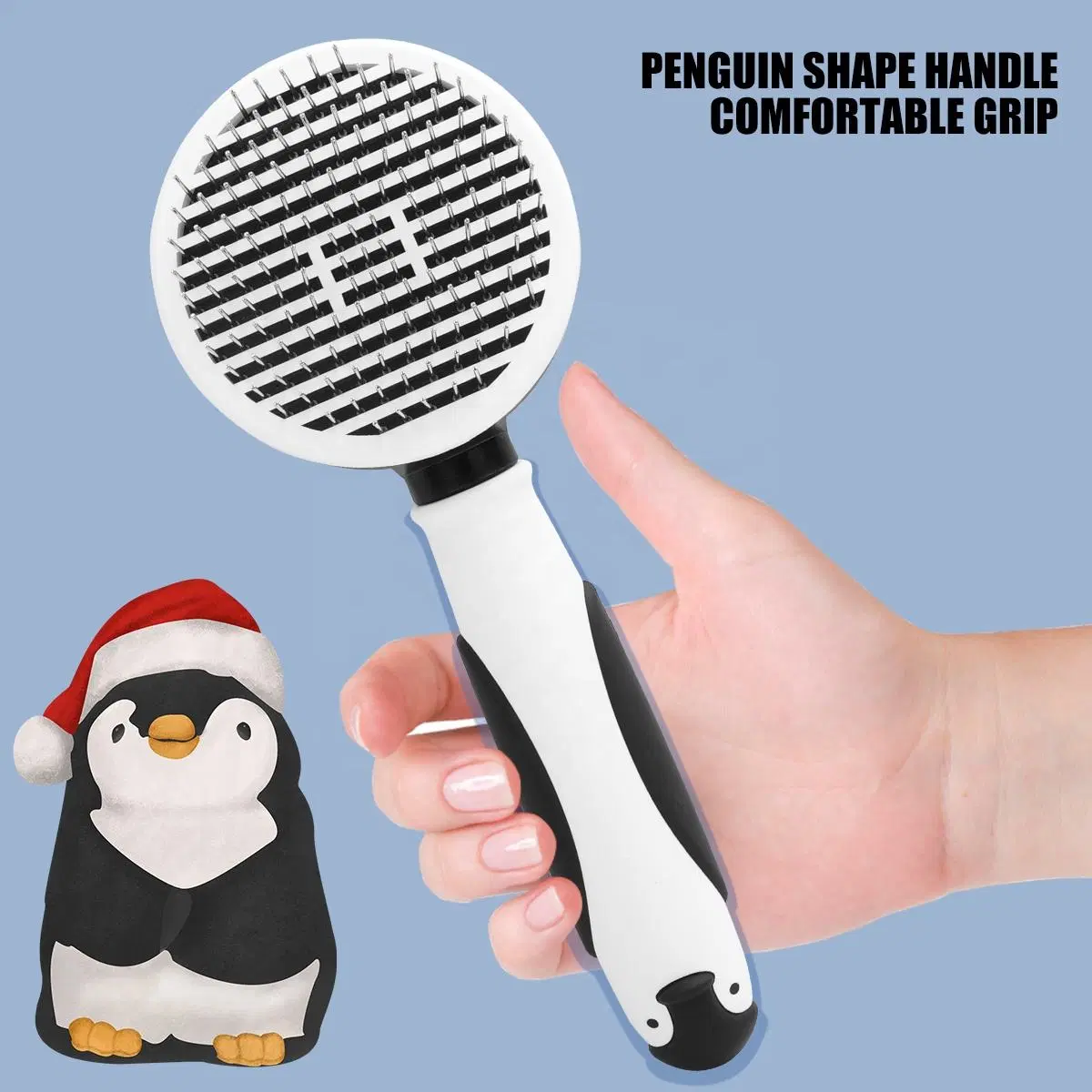 Penguin Shape Round Massage Point Pet Grooming Slicker Brush