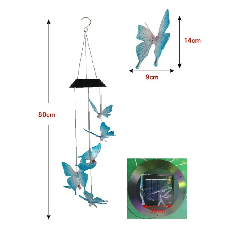 Decoração exterior LED Solar Light vento Bell Solar Powered Butterfly Luzes dos sinais sonoros de vento