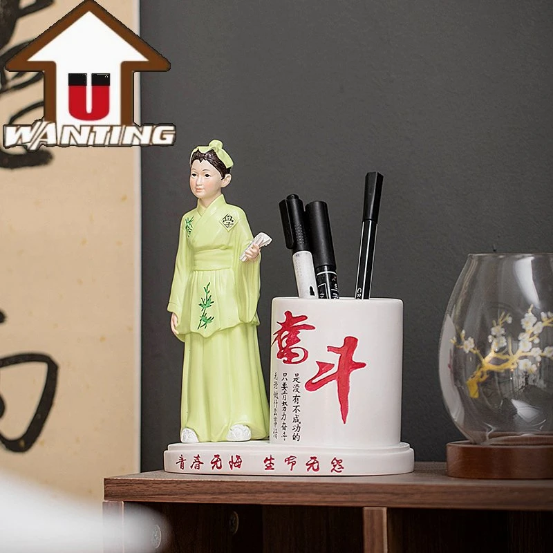 Cartoon Gift Student Figurine Pen Holder Office Decoration resin Craft Decoração de casa