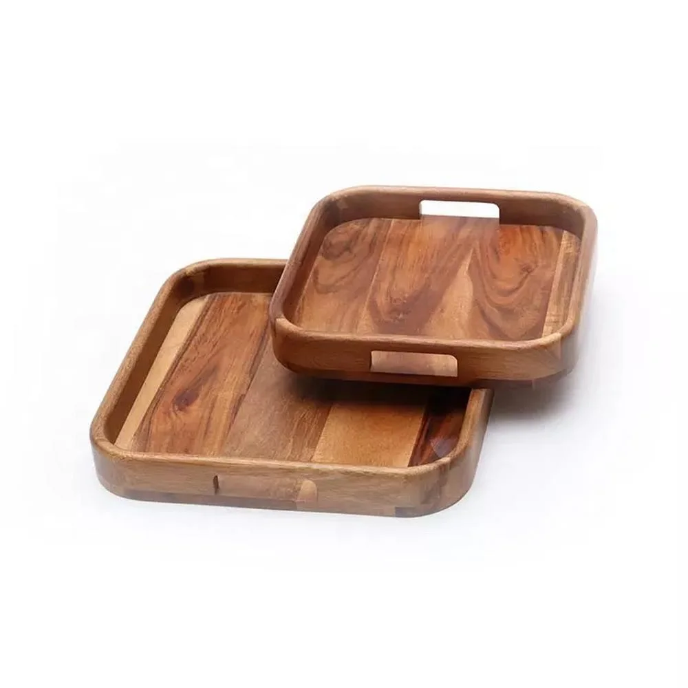 High quality/High cost performance  Square Natural Acacia Wood Serving Tray for Food Fruit Coffee Snack