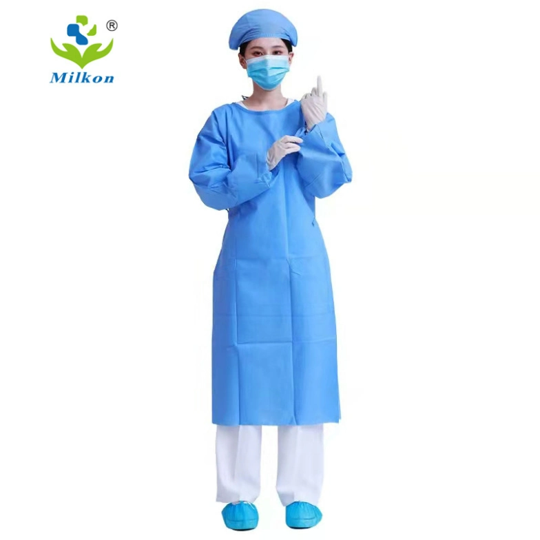 Steriled Disposable SMS Reinforced Isolation Surgical Gown with Knitted Cuffs