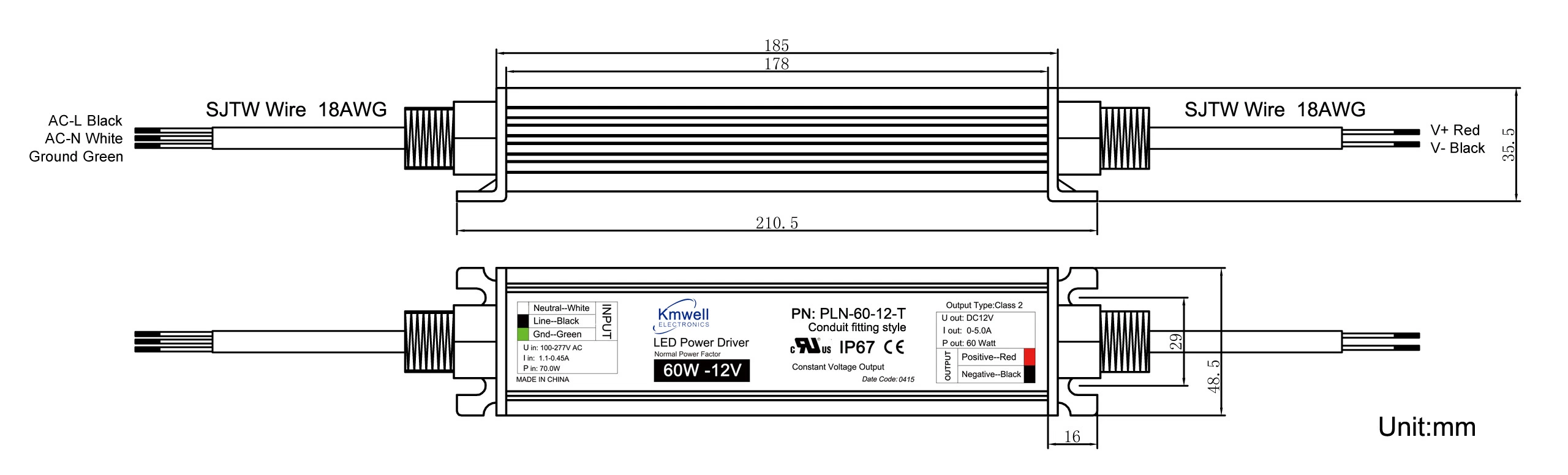 Estilo de conexión de conducto tensión de entrada universal 60W 24V Iluminación LED Adaptador de alimentación para el logotipo de señales de exterior con 5 años de garantía