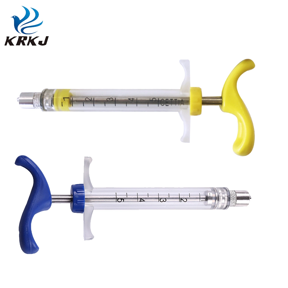 Plastic Steel Reusable 5ml Luer Lock Animal Vaccine Injection Dremcher Syringe