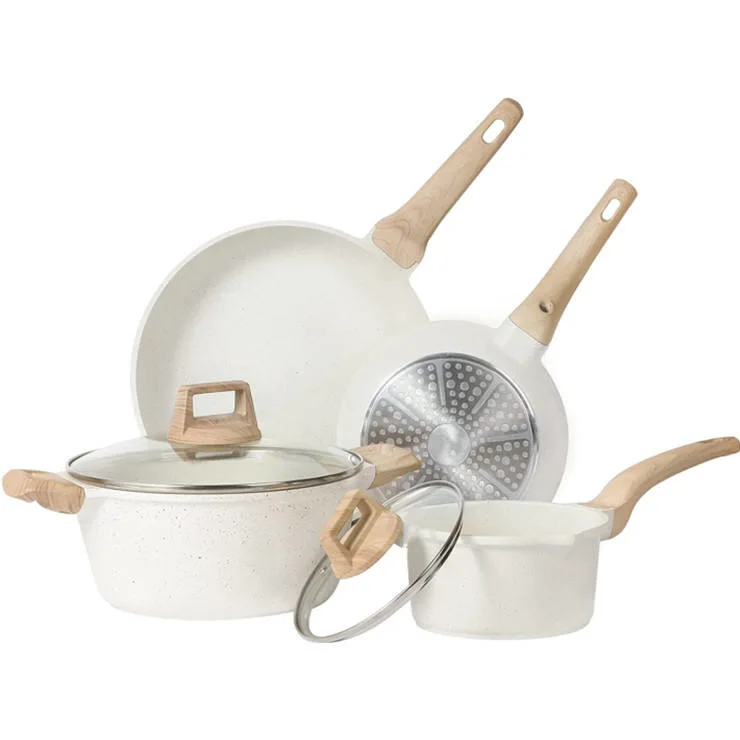 White Granite Nonstick Pots and Pans Set Kitchen Cookware Set