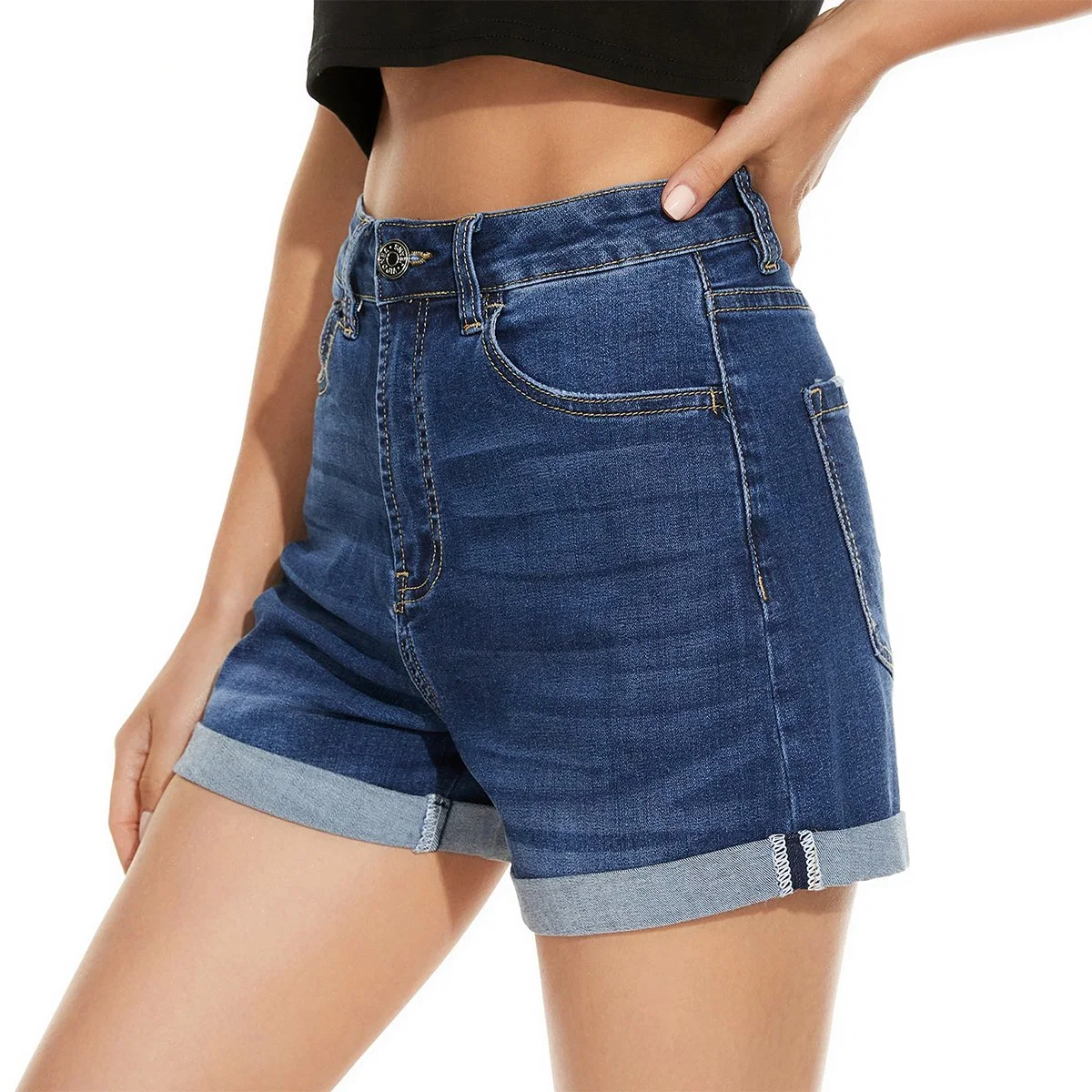 في الأسهم المخصصة Slim Fit عالية النمل في الصيف حمض Wash Color Denim Shorts