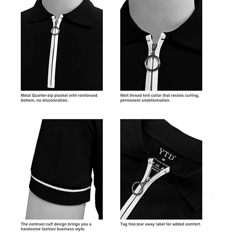 Men Color Block Zip Half Polo Shirt