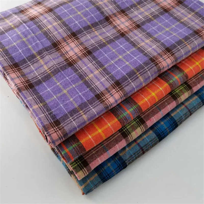 China Manufacture Factory Woven Printed Plaid 100% Cotton Brushed Flannel Fabric