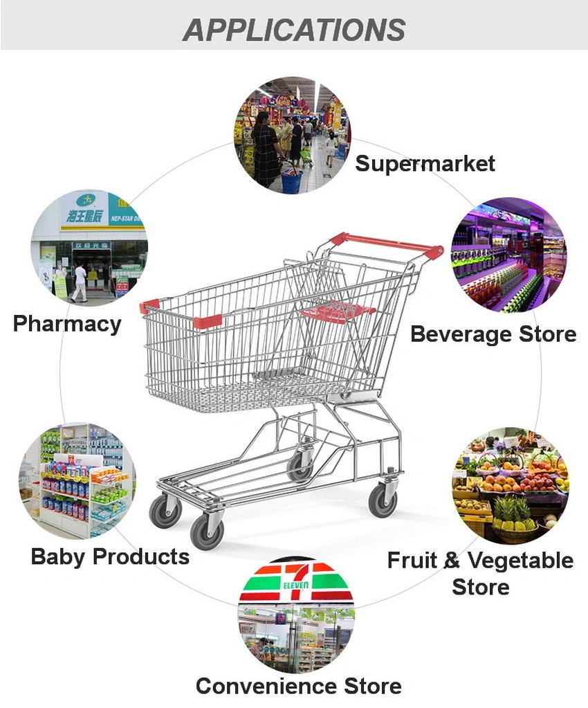 Großhandel/Lieferant Hand Push 4 Räder Supermarkt Metall Trolley Shopping Carts