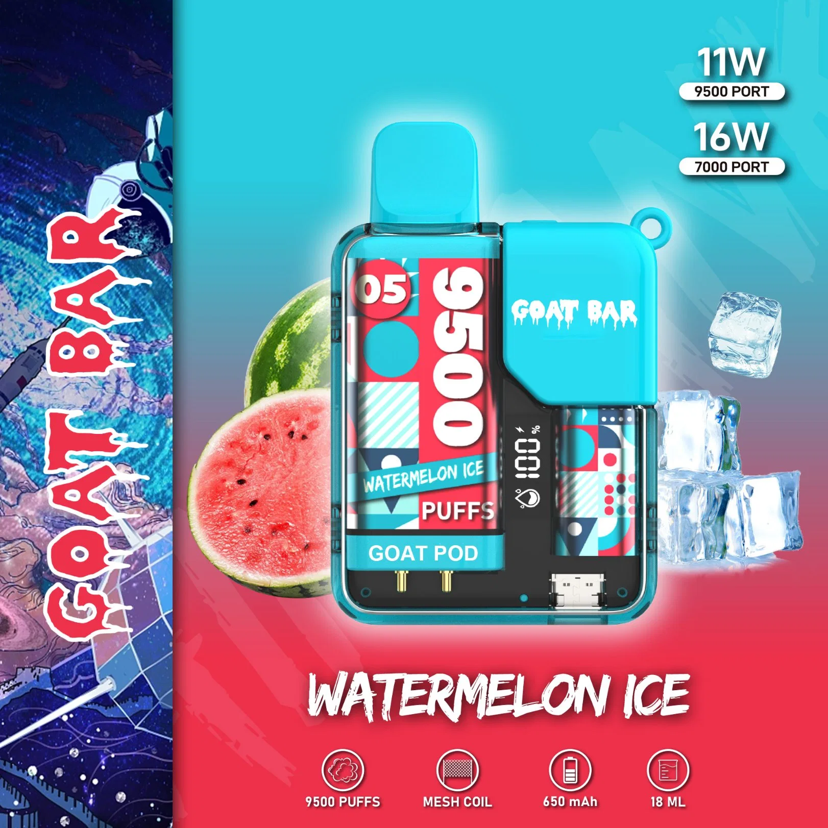 Goat Bar Children Lock Function Flavor 18ml 9500puff 0% 2% 3% 5% Nicotine Salt Wholesale/Supplier Disposable/Chargeable Vape Pen