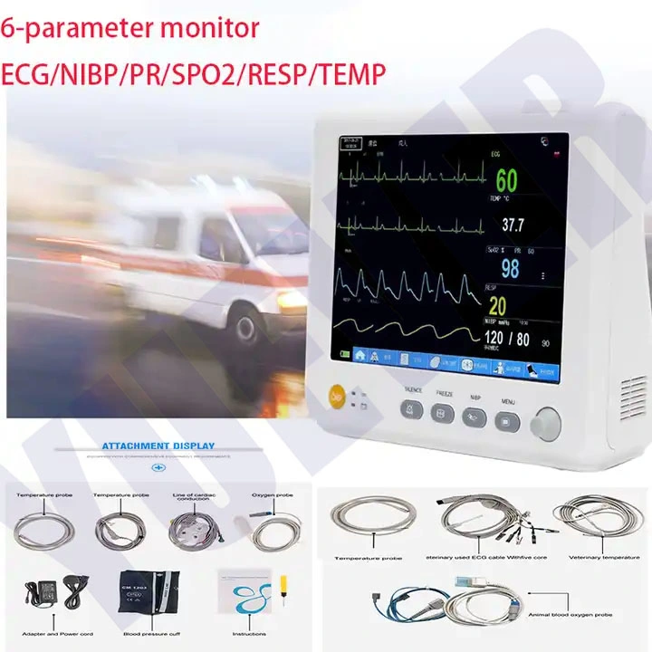 Yuever Medical Vet 12.1'' ce portable Multi-Parameter Vitals Signs machine Dispositif de paramètres vitaux vétérinaires à affichage couleur