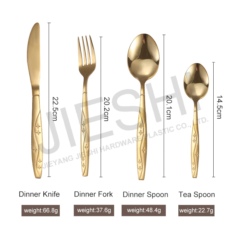 18/0 Wholesale/Supplier Bright Knife Fork Spoon Customized Dinnerware Luxury Flatware Fancy Handle Tableware Set Golden Stainless Steel Cutlery