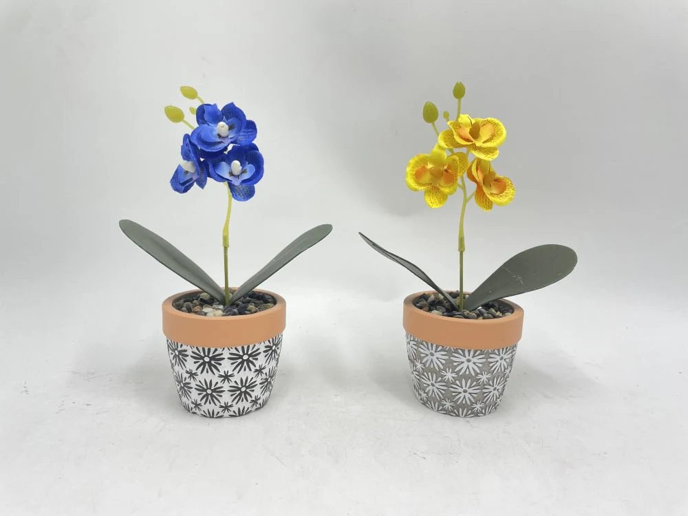 Set of 4 Cement Planter Pot Faux Phalaenopsis Artifical Moth Orchids Flower Table Decoration Faux Phalaenopsis Potted Simulation Phalaenopsis