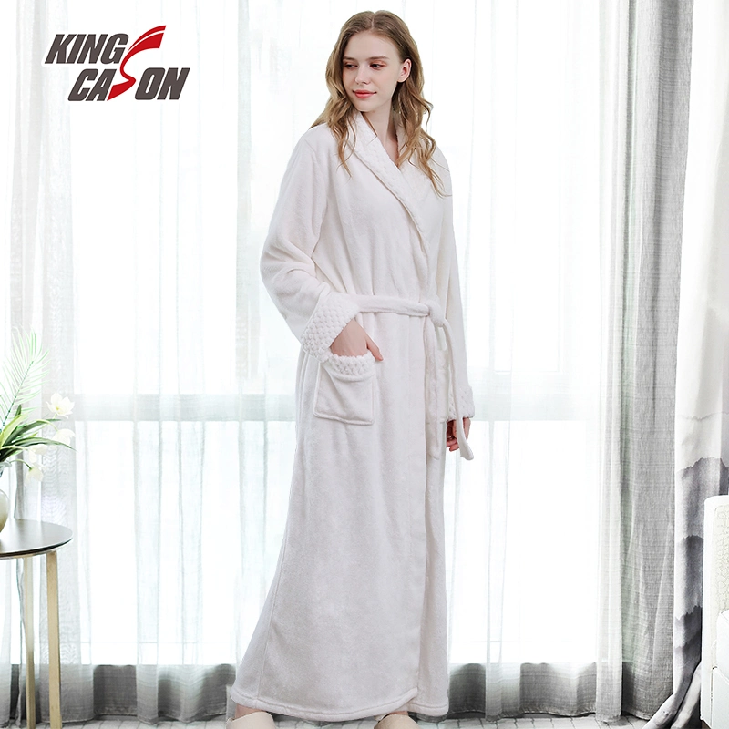 Kingcason Luxury Fashion Plain 100% Polyester Flannel Fleece Pajama Robe for Adult