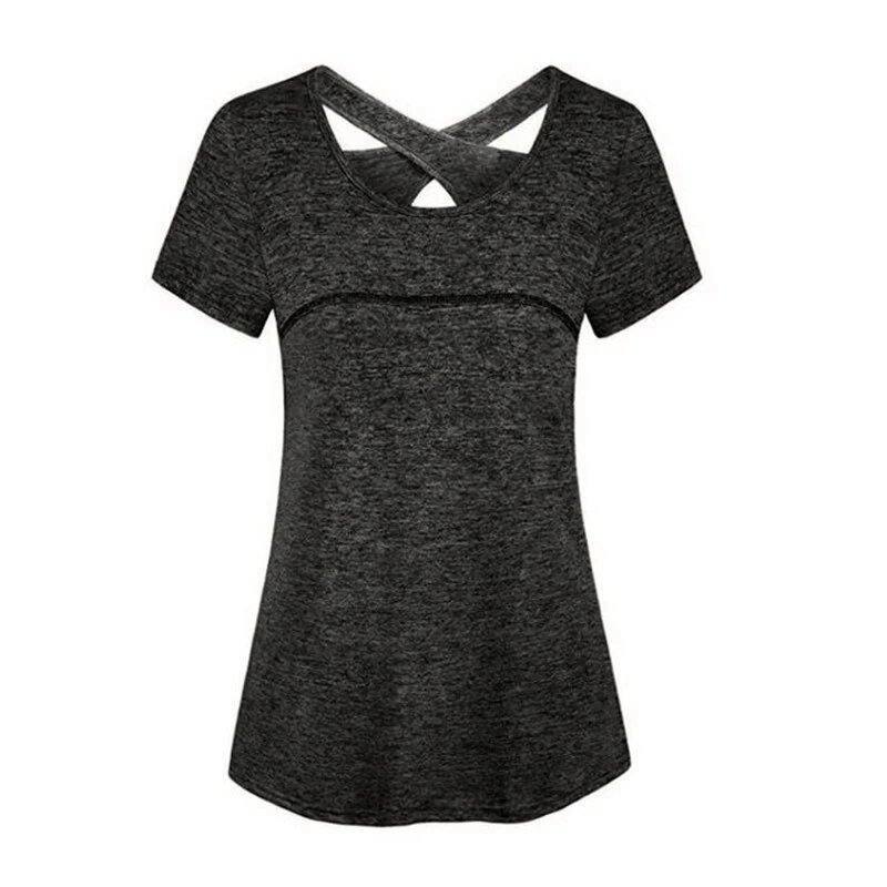 Fast Drying Cation Women T-Shirt Short Sleeve Backless Cross Breathable Casual T-Shirt