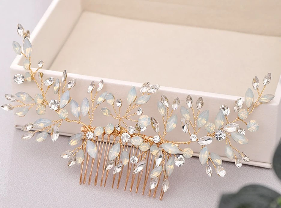 Wedding Opal Stone Hair Comb Hair Vines Headpiece. Bridal Opal Stone Hair Comb Head Piece