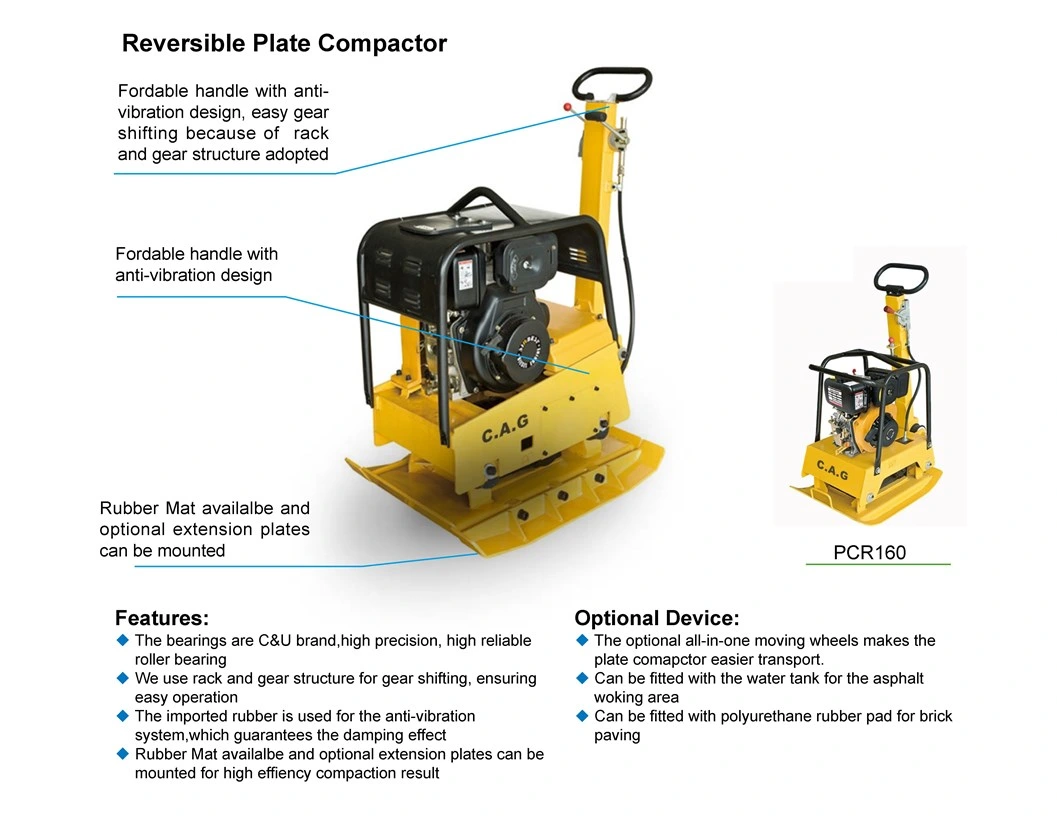 330kg Reversible Compactador vibratorio de Dos Vías Powered by 10CV diesel o gasolina de motor 13HP