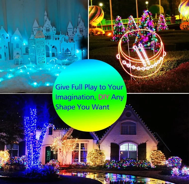 33FT LED Micro Rope Lights Outdoor String Light Battery Powered with Remote Control, 8 Modes Color Changing Waterproof for DIY Decoration