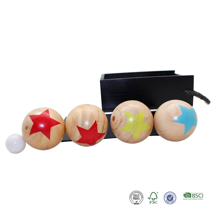 Wooden Bocce Ball Six Balls Set of Colorful Star Pattern