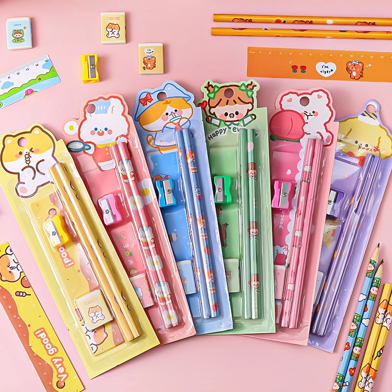 Cute Cartoon Pencil Set Student Five-Piece Set Kids School Stationery Set for Children Gift