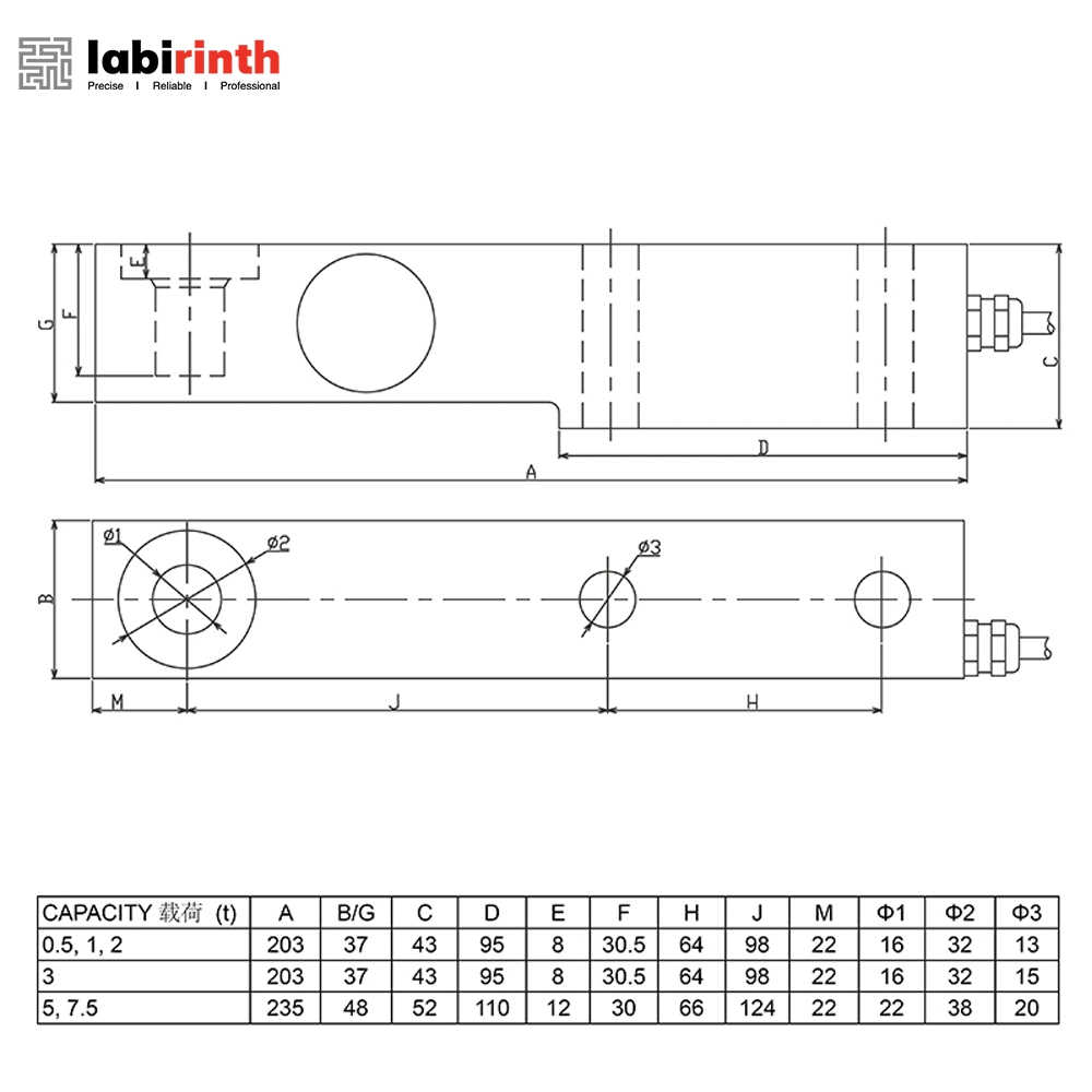 Sb Factory OEM Large Range High Precision 0.5t 1t 2t 3t 5t 7.5t Alloy Steel Single Ended Beam Load Cell Tmr Sensor