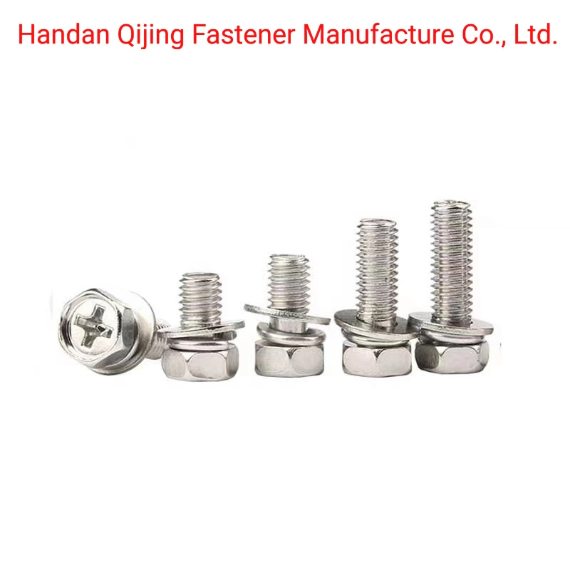 Cross Recessed Hex Head Combination Assembling Screw Assembly Screw with Washer and Spring Washer Carbon Steel Q235