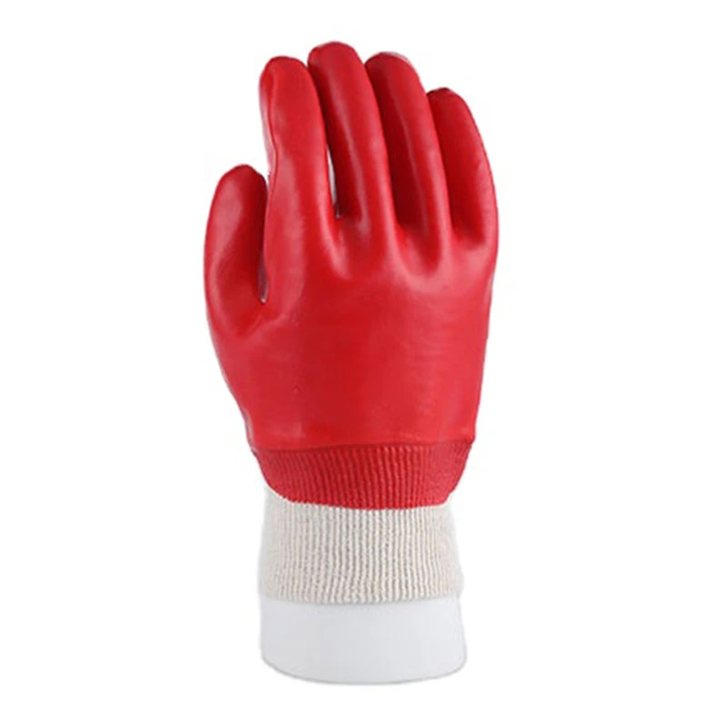 Coated Glove Wrist Cuff Chemical Resistant Heavy Duty Safety Nitrile Smooth Premium Dipping Finished PVC with Knit Red