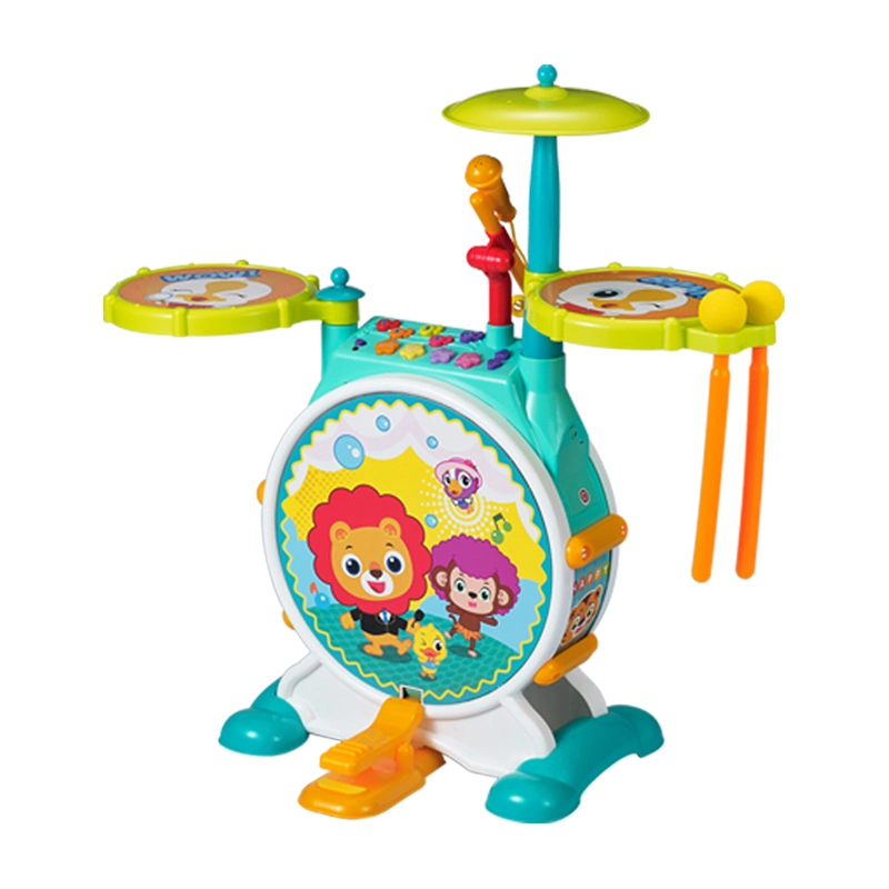 Kids Drum Set Electric Toy with Working Microphone/Lights/Adjustable Sound/Bass Drum/Pedal/Drum Sticks and Little Chair Toy