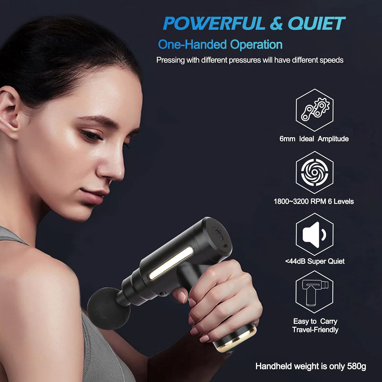 Hotsales Portable 6 Speeds Muscle Pain Relief Black Super Quiet Mini Massage Gun