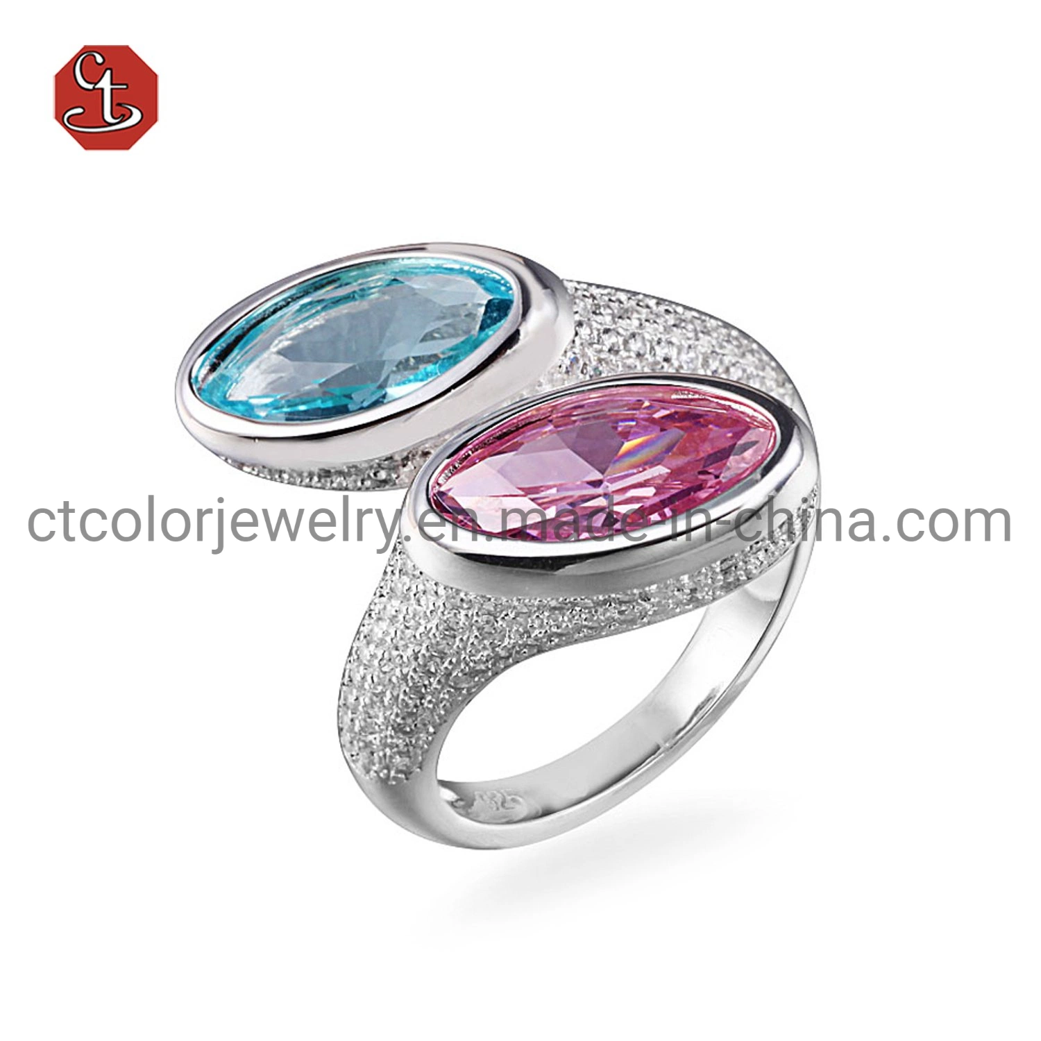 Fashion Jewelry Pink Gemstone Silver Ring Hot Selling Silver or Brass CZ Ring