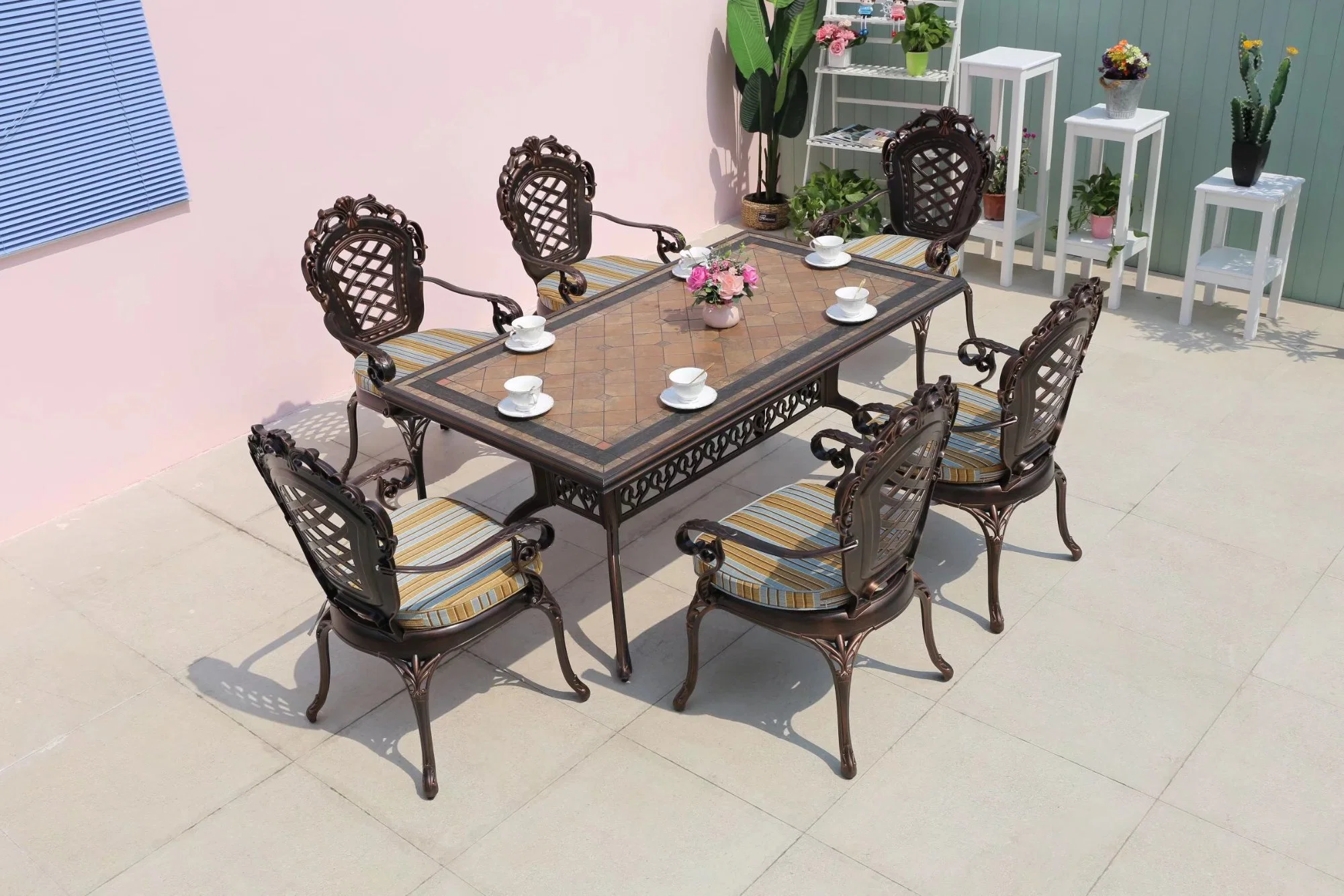 Outdoor Leisure Villa Courtyard Garden Balcony Recreational Cast Aluminum Furniture Combination Outdoor Open-Air Imitation Marble Table