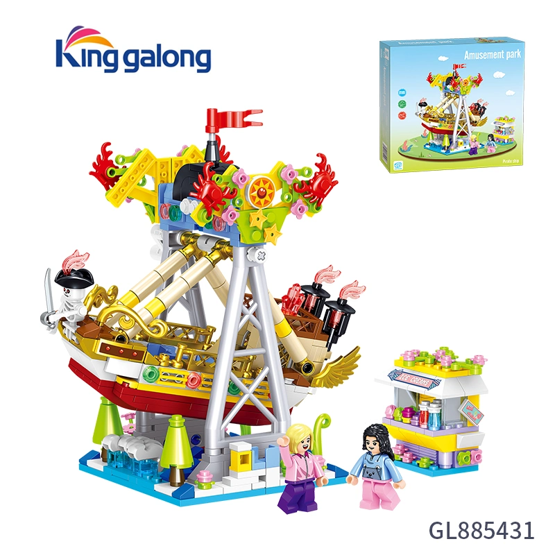 Mini DIY Toys Building Block Amusement Park Pirate Ship Plastic Block Toys for Children