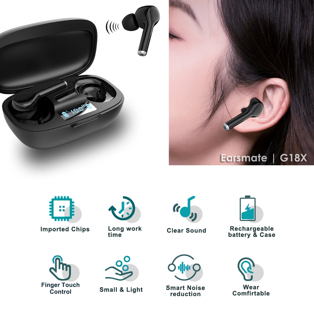 Forma de auricular inalámbrico recargable Precio Affrodable Audífonos para personas mayores y adultos sordos oídos con el Sonido dispositivos amplificadores Earsmate G18X