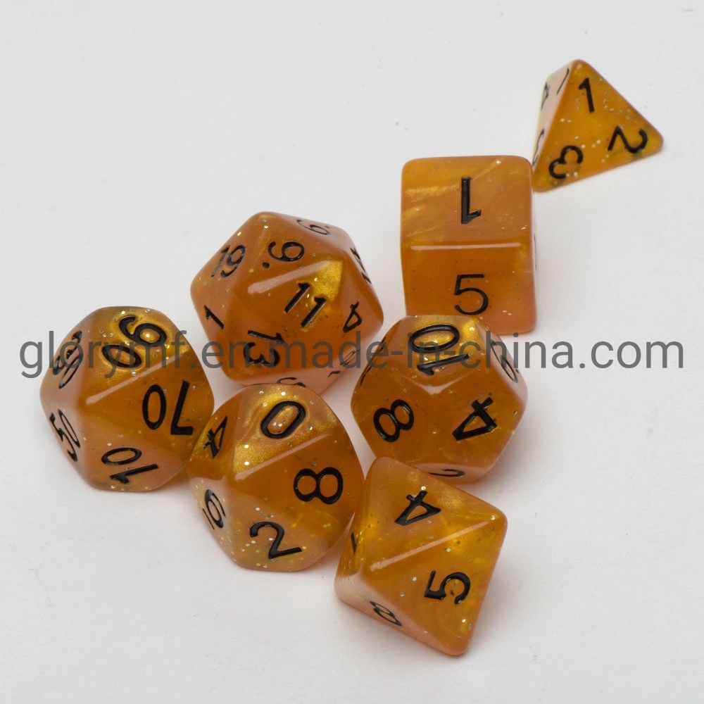 Multi-Side Engraved Number Dice Pearl Grain 7PC Dice Set