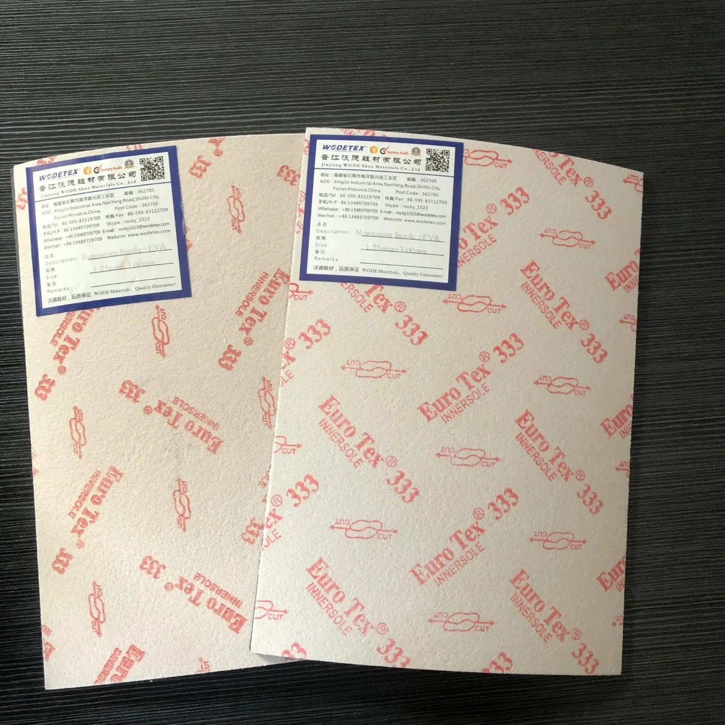 Polyester Fabric Non Woven Insole Board with EVA