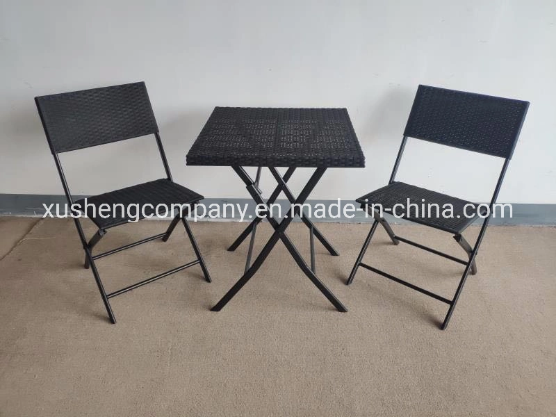 Three-Piece Plastic Rattan Folding Table and Chair Set Garden Furniture